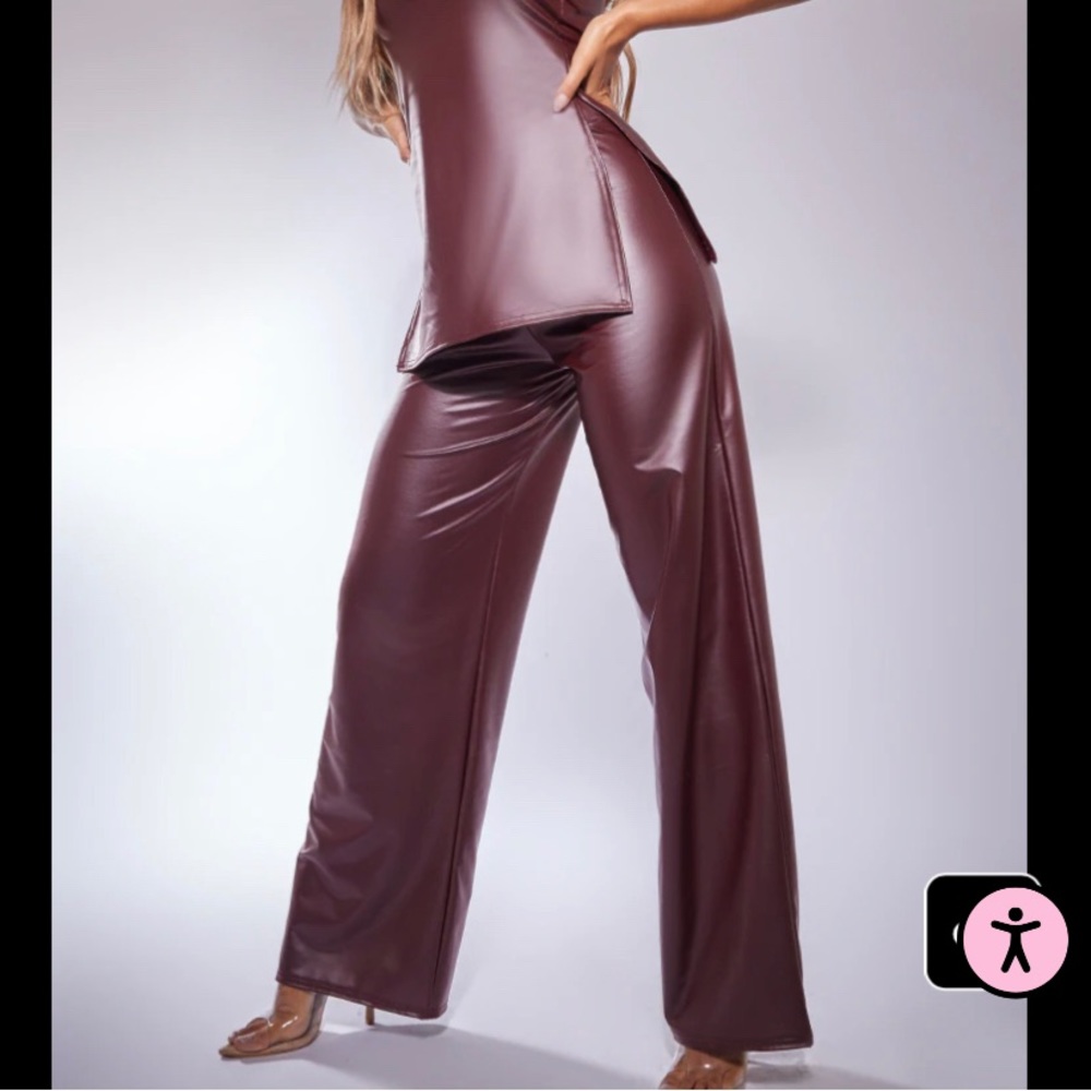 PrettyLittleThings Chocolate Faux Leather High Waist Wide Leg Pants NWT